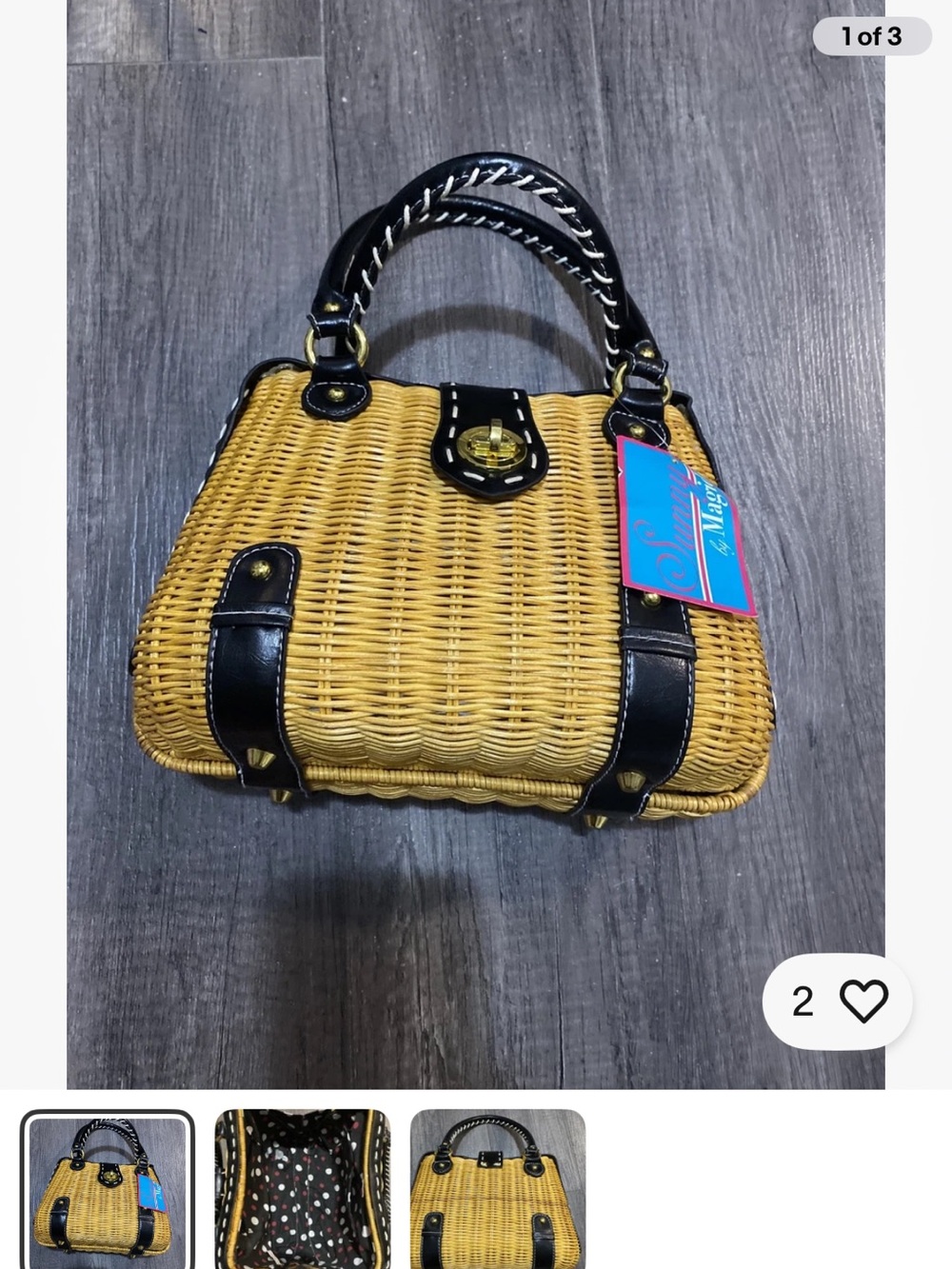 Woven Straw Shoulder Bag with Black Trim - Yellow